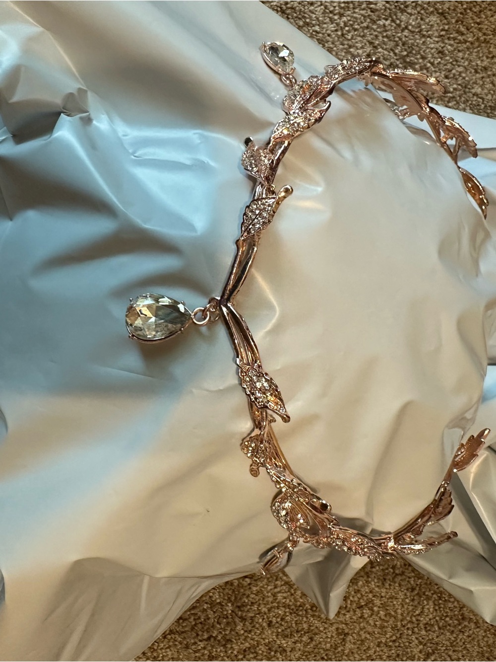 Rose Gold Crystal Leaf Headpiece